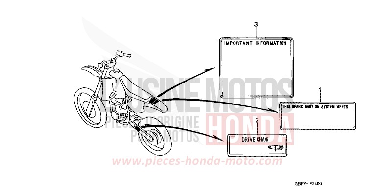 WARNETIKETT von CR80R "große Räder" EXPLOSION RED (R254) von 2000